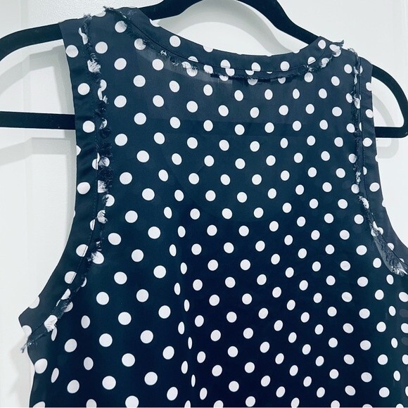 Michael Kors Navy Polka Dot Tank Top/Blouse Women's Sz. M Scoop Neck Raw Seams - Picture 6 of 8